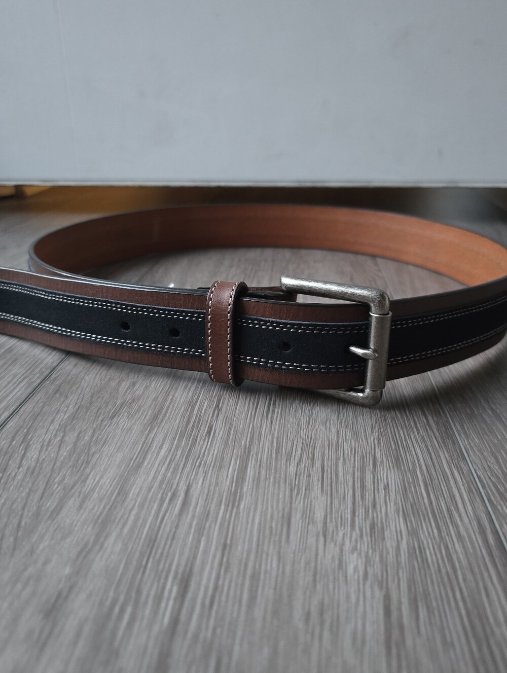 Johnston & Murphy Mens Suede Overlay Belt Brown Leather Navy Suede Sz 36 NWT